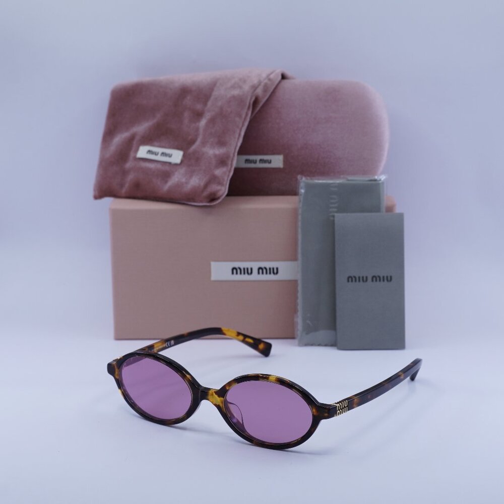Miu Miu MU04ZSF VAU50D Oval Sunglasses – Honey Havana - Picture 2 of 16